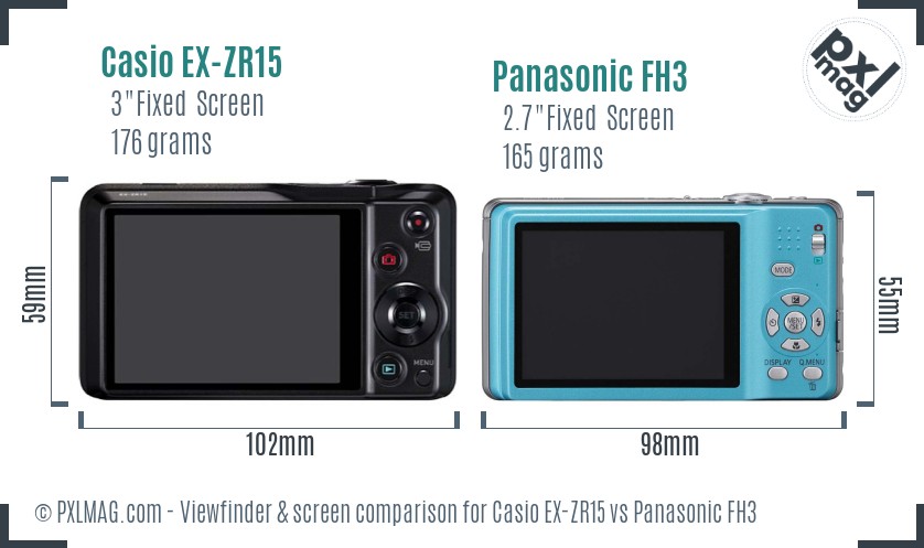 Casio EX-ZR15 vs Panasonic FH3 Screen and Viewfinder comparison