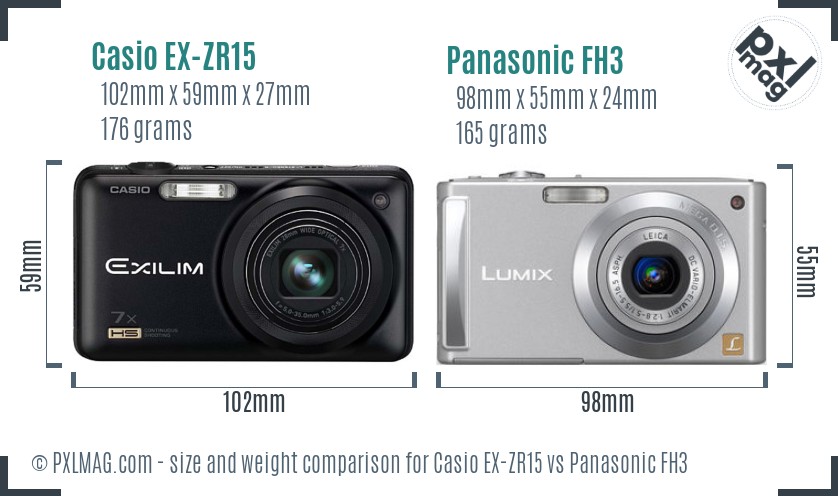 Casio EX-ZR15 vs Panasonic FH3 size comparison