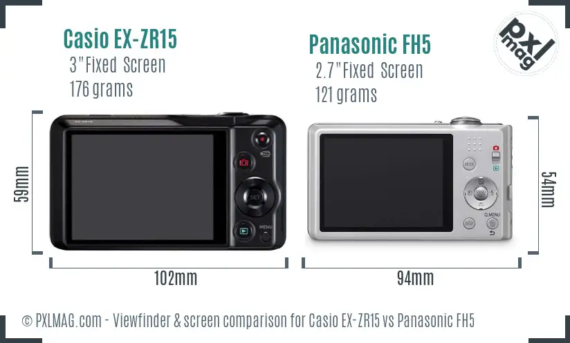 Casio EX-ZR15 vs Panasonic FH5 Screen and Viewfinder comparison