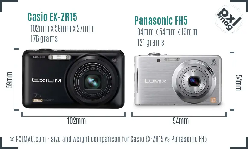 Casio EX-ZR15 vs Panasonic FH5 size comparison