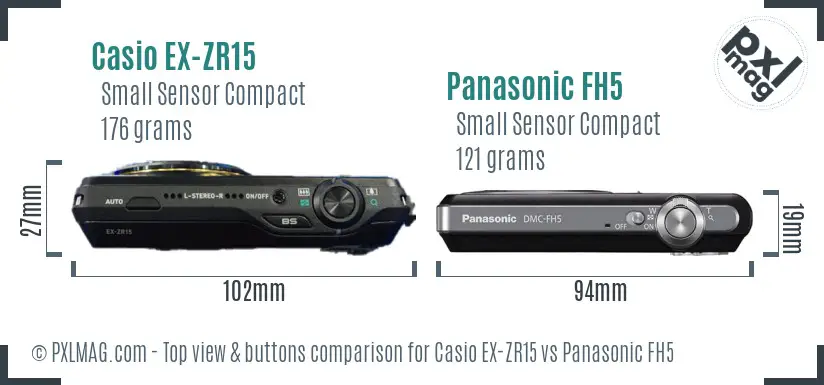 Casio EX-ZR15 vs Panasonic FH5 top view buttons comparison