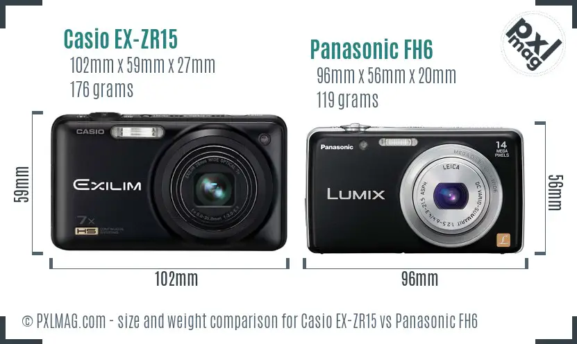 Casio EX-ZR15 vs Panasonic FH6 size comparison
