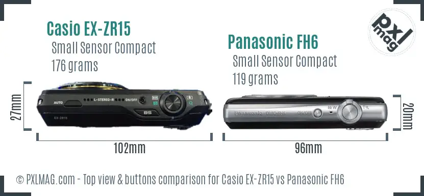 Casio EX-ZR15 vs Panasonic FH6 top view buttons comparison