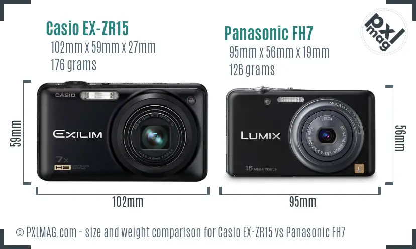 Casio EX-ZR15 vs Panasonic FH7 size comparison