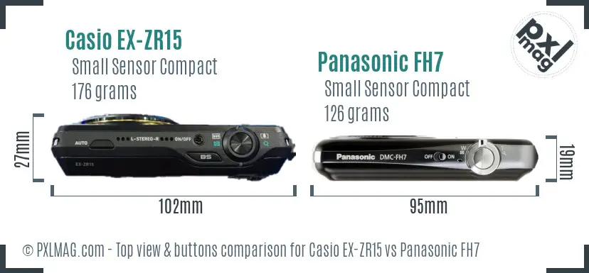 Casio EX-ZR15 vs Panasonic FH7 top view buttons comparison