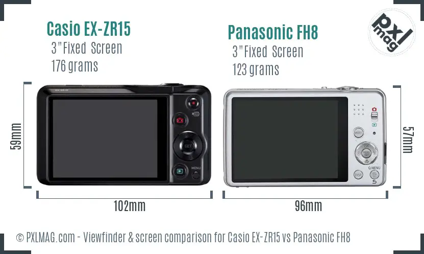 Casio EX-ZR15 vs Panasonic FH8 Screen and Viewfinder comparison