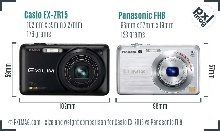 Casio EX-ZR15 vs Panasonic FH8 size comparison