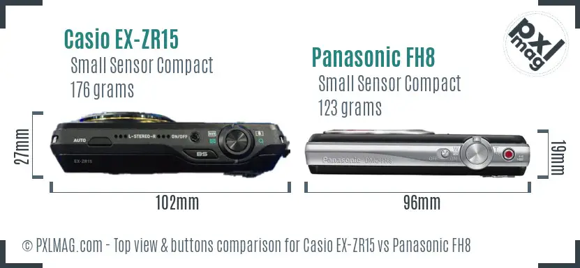 Casio EX-ZR15 vs Panasonic FH8 top view buttons comparison
