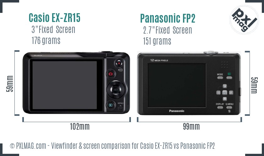 Casio EX-ZR15 vs Panasonic FP2 Screen and Viewfinder comparison