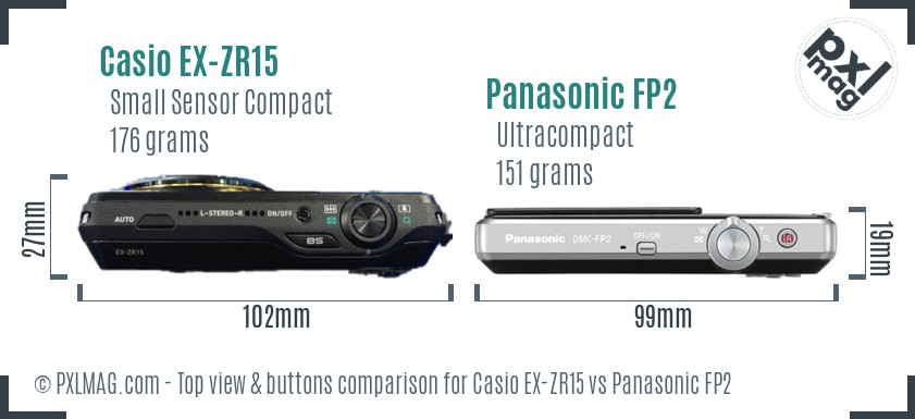 Casio EX-ZR15 vs Panasonic FP2 top view buttons comparison