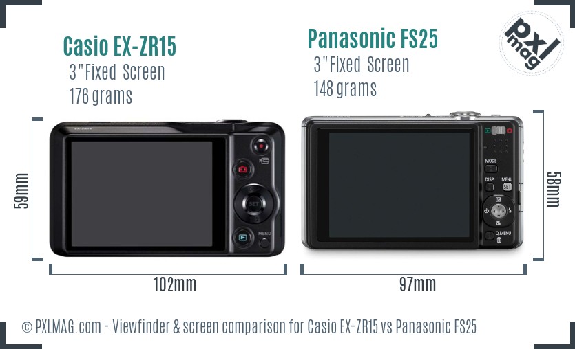 Casio EX-ZR15 vs Panasonic FS25 Screen and Viewfinder comparison