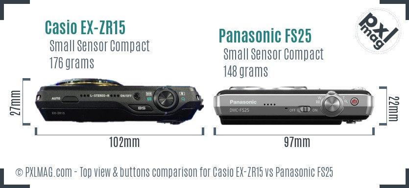 Casio EX-ZR15 vs Panasonic FS25 top view buttons comparison