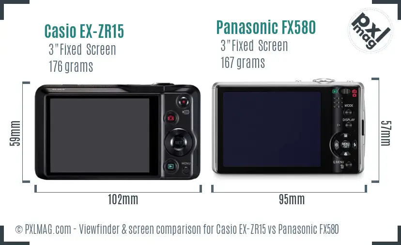 Casio EX-ZR15 vs Panasonic FX580 Screen and Viewfinder comparison