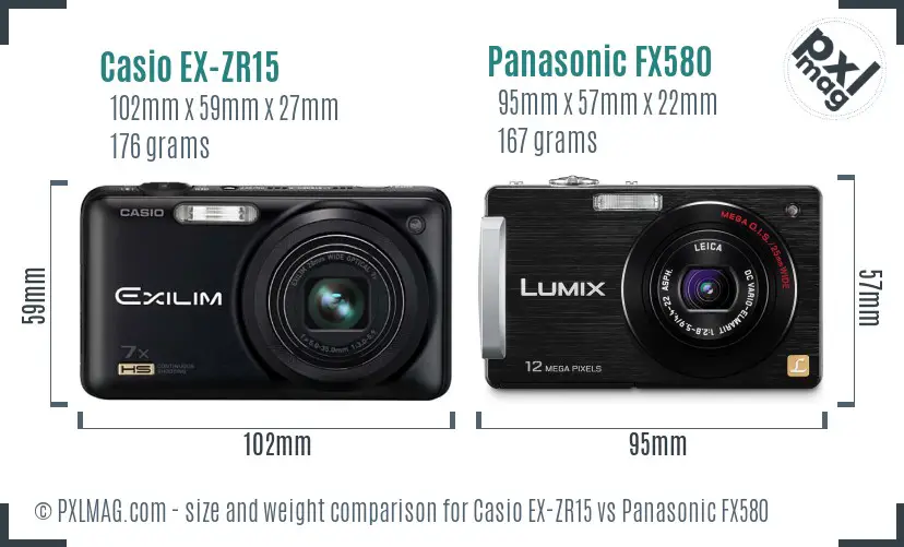 Casio EX-ZR15 vs Panasonic FX580 size comparison