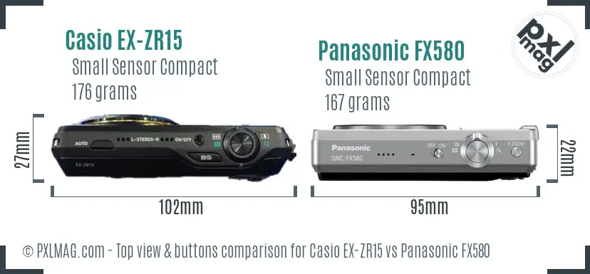 Casio EX-ZR15 vs Panasonic FX580 top view buttons comparison