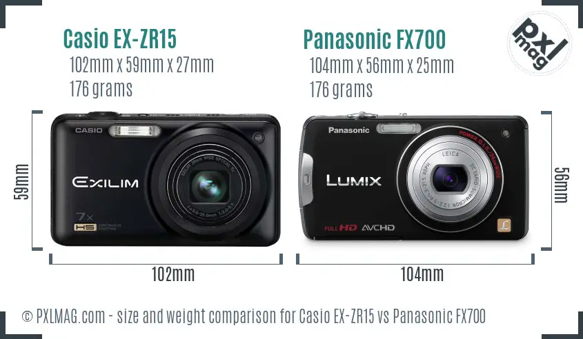 Casio EX-ZR15 vs Panasonic FX700 size comparison Casio EX-ZR15 vs Panasonic FX700 size comparison