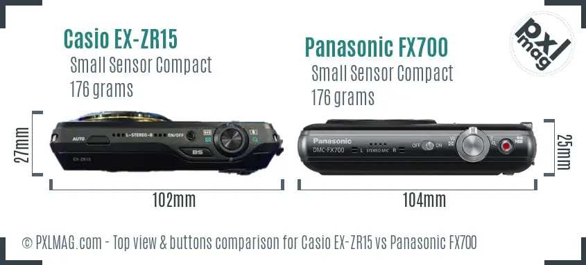 Casio EX-ZR15 vs Panasonic FX700 top view buttons comparison Casio EX-ZR15 vs Panasonic FX700 top view buttons comparison