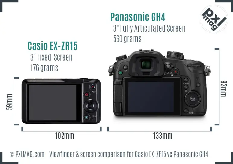Casio EX-ZR15 vs Panasonic GH4 Screen and Viewfinder comparison