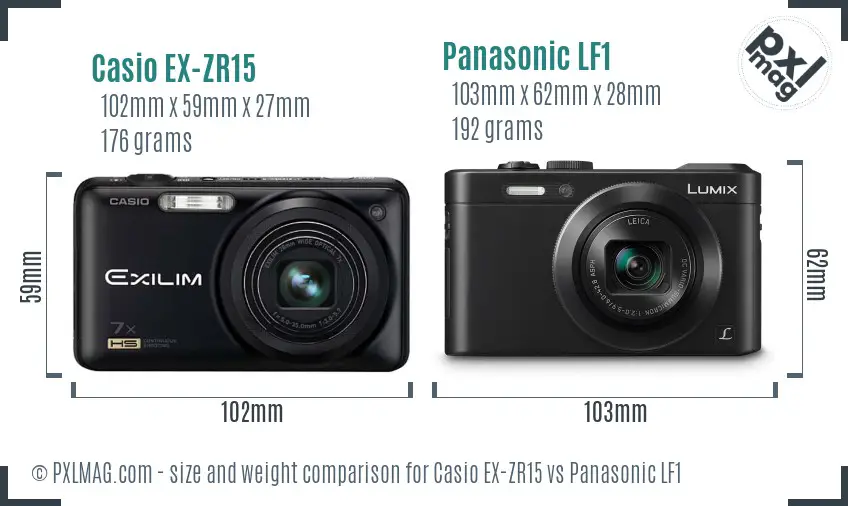 Casio EX-ZR15 vs Panasonic LF1 size comparison