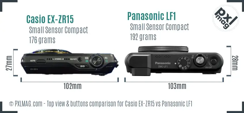 Casio EX-ZR15 vs Panasonic LF1 top view buttons comparison