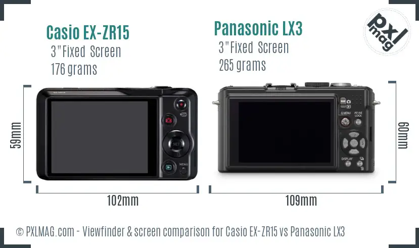 Casio EX-ZR15 vs Panasonic LX3 Screen and Viewfinder comparison Casio EX-ZR15 vs Panasonic LX3 Screen and Viewfinder comparison