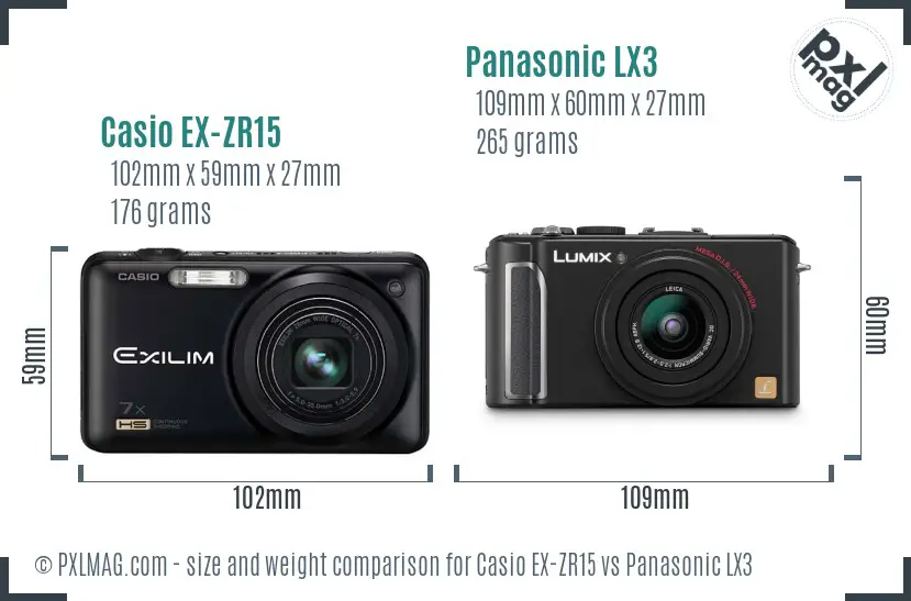 Casio EX-ZR15 vs Panasonic LX3 size comparison Casio EX-ZR15 vs Panasonic LX3 size comparison