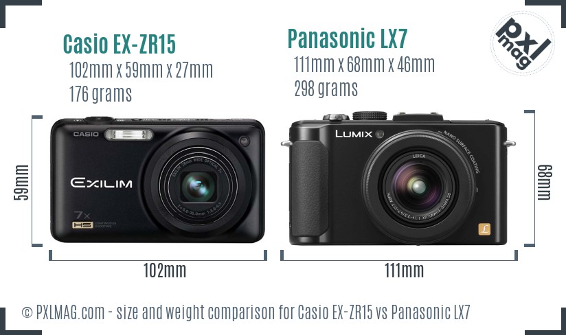 Casio EX-ZR15 vs Panasonic LX7 size comparison