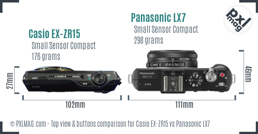 Casio EX-ZR15 vs Panasonic LX7 top view buttons comparison