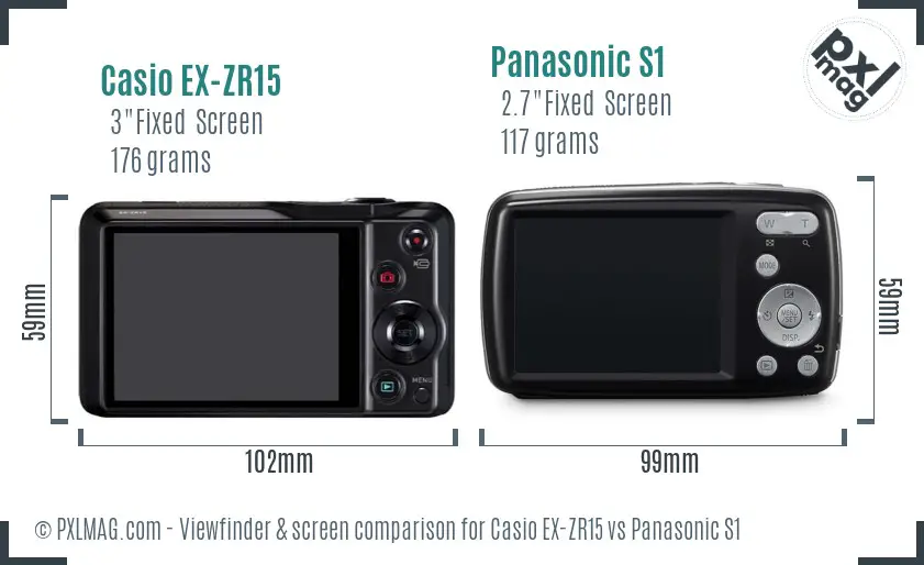 Casio EX-ZR15 vs Panasonic S1 Screen and Viewfinder comparison