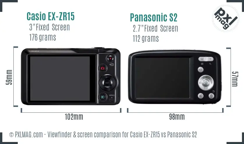 Casio EX-ZR15 vs Panasonic S2 Screen and Viewfinder comparison