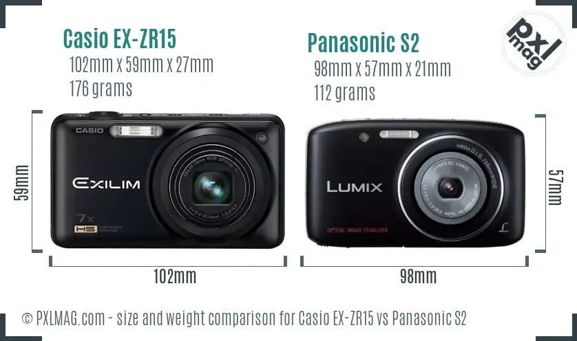 Casio EX-ZR15 vs Panasonic S2 size comparison