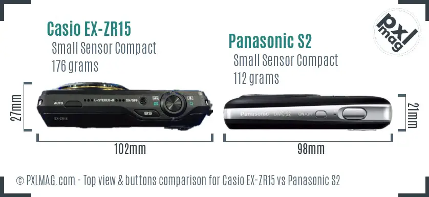Casio EX-ZR15 vs Panasonic S2 top view buttons comparison