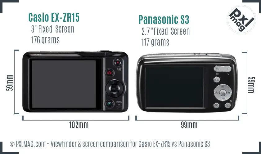 Casio EX-ZR15 vs Panasonic S3 Screen and Viewfinder comparison