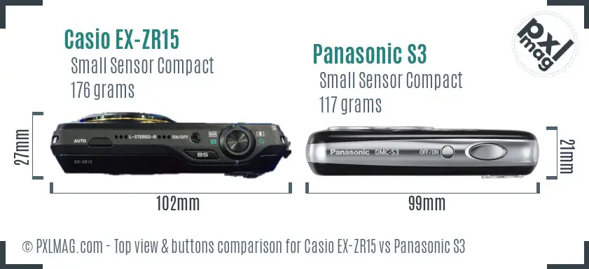Casio EX-ZR15 vs Panasonic S3 top view buttons comparison