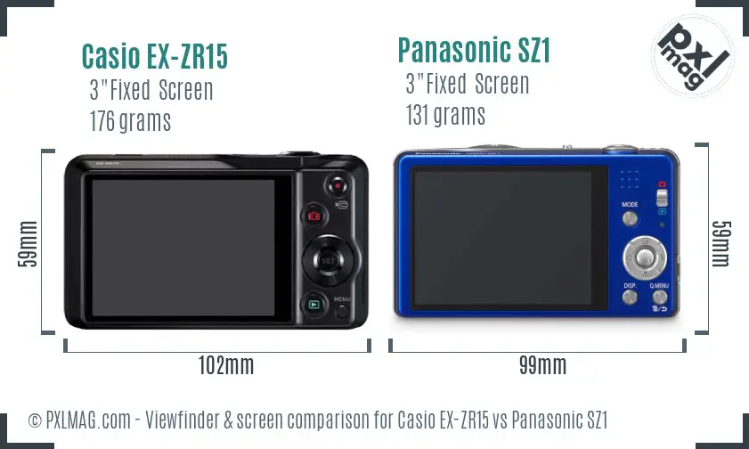 Casio EX-ZR15 vs Panasonic SZ1 Screen and Viewfinder comparison