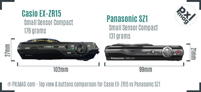 Casio EX-ZR15 vs Panasonic SZ1 top view buttons comparison