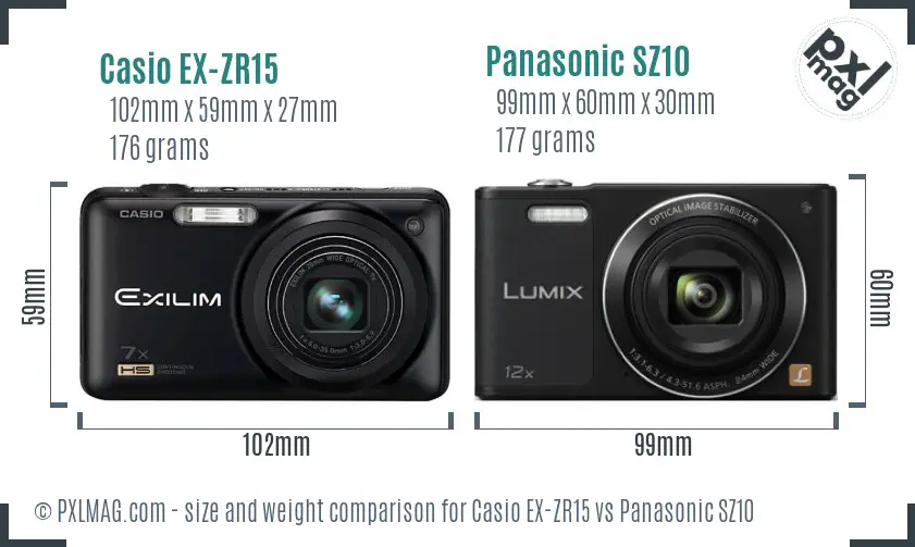Casio EX-ZR15 vs Panasonic SZ10 size comparison Casio EX-ZR15 vs Panasonic SZ10 size comparison