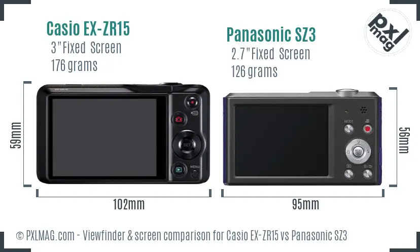 Casio EX-ZR15 vs Panasonic SZ3 Screen and Viewfinder comparison