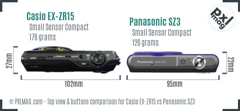 Casio EX-ZR15 vs Panasonic SZ3 top view buttons comparison