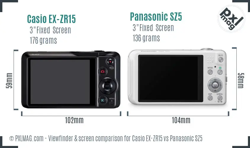 Casio EX-ZR15 vs Panasonic SZ5 Screen and Viewfinder comparison