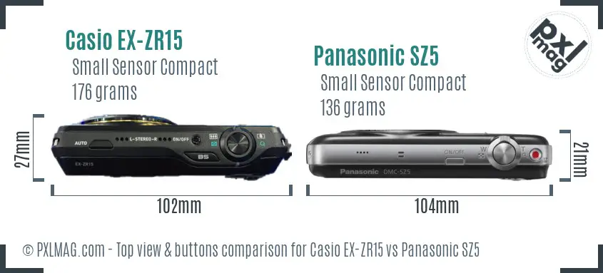 Casio EX-ZR15 vs Panasonic SZ5 top view buttons comparison