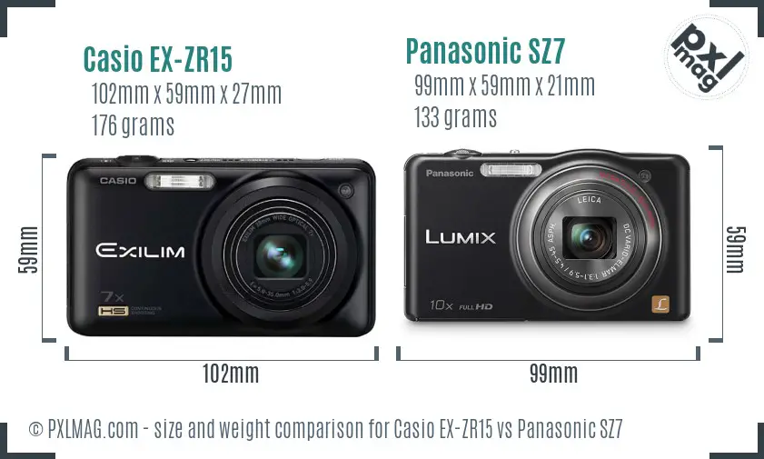 Casio EX-ZR15 vs Panasonic SZ7 size comparison Casio EX-ZR15 vs Panasonic SZ7 size comparison