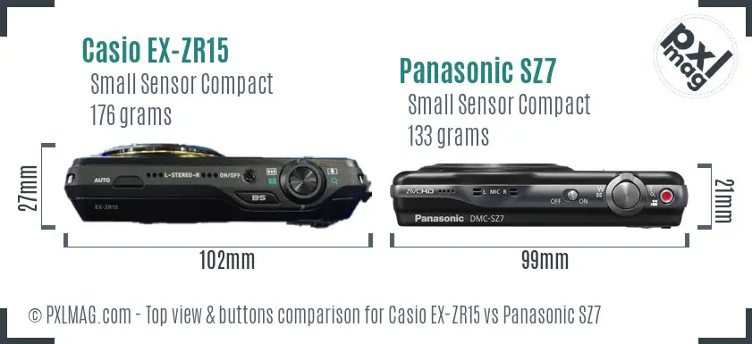 Casio EX-ZR15 vs Panasonic SZ7 top view buttons comparison Casio EX-ZR15 vs Panasonic SZ7 top view buttons comparison