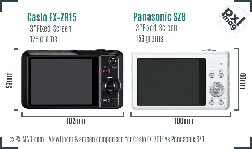 Casio EX-ZR15 vs Panasonic SZ8 Screen and Viewfinder comparison