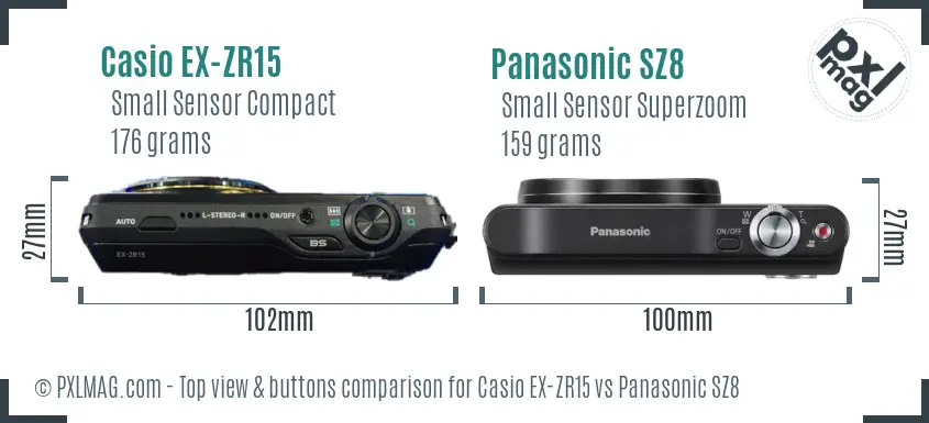 Casio EX-ZR15 vs Panasonic SZ8 top view buttons comparison