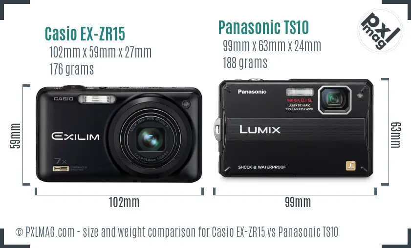 Casio EX-ZR15 vs Panasonic TS10 size comparison Casio EX-ZR15 vs Panasonic TS10 size comparison