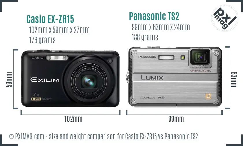 Casio EX-ZR15 vs Panasonic TS2 size comparison Casio EX-ZR15 vs Panasonic TS2 size comparison