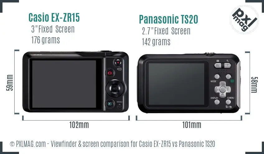 Casio EX-ZR15 vs Panasonic TS20 Screen and Viewfinder comparison