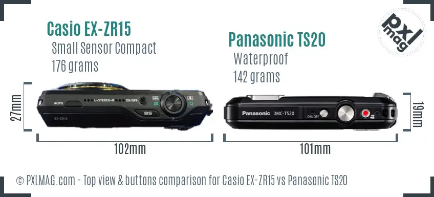 Casio EX-ZR15 vs Panasonic TS20 top view buttons comparison