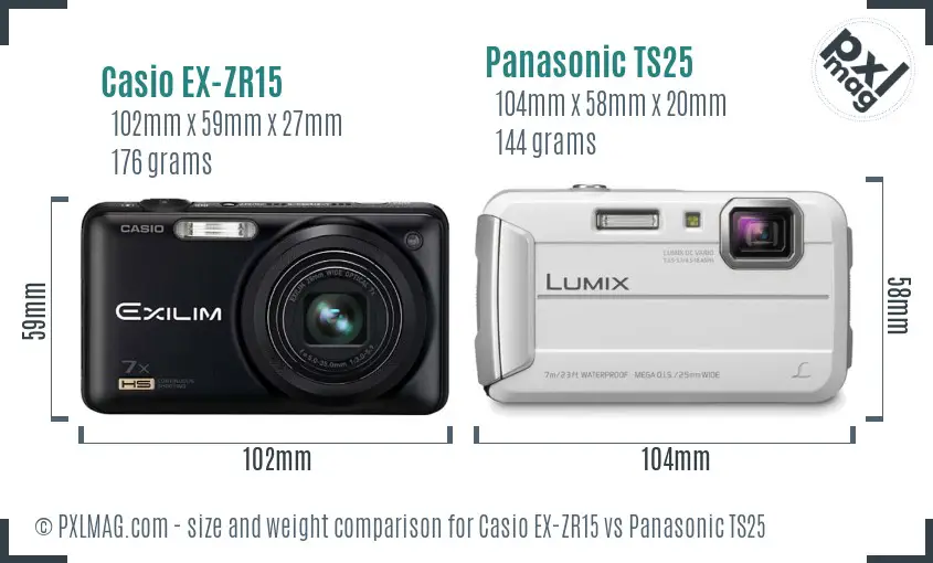 Casio EX-ZR15 vs Panasonic TS25 size comparison Casio EX-ZR15 vs Panasonic TS25 size comparison